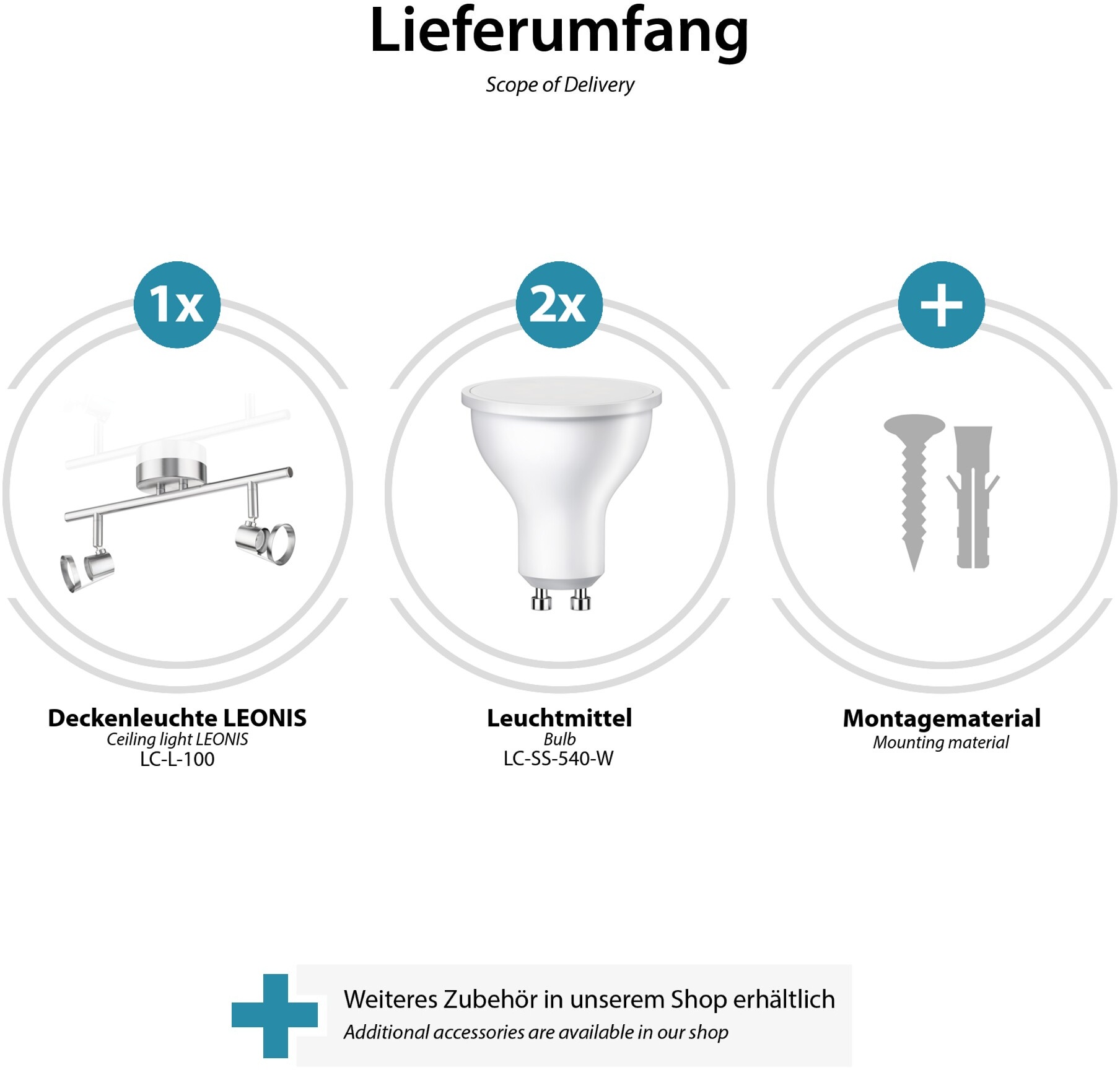 ledscom.de Deckenleuchte LEONIS, zweiflammig inkl. je 450lm LED GU10 Lampen weiß