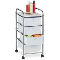 Relaxdays Badrollwagen, 4 Schubladen, Metall & Kunststoff, Rollcontainer Bad, Kosmetik, HBT: 74 x 33 x 39 cm, Silber