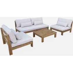 XXL Gartenmöbel aus gebürstetem Holz, gebleichter Effekt - beige Kissen, extrem bequem, 5 Plätze - Bahia