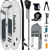 LifeGoods PaddlePro SUP Board Luxus Set mit Sitz, aufblasbares Stand-Up-Paddle-Board 320x81 cm, 150 kg, Weiß – komplettes SUP Set mit Rucksack - Weiß