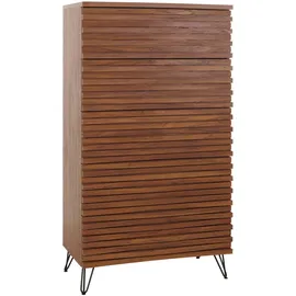 Mendler Kommode HWC-M49, Highboard Schrank, 3D-Design 5 Schubladen MDF Metall 145x80x44cm ~ Walnuss-Optik
