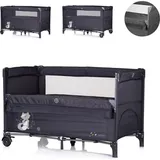 Chipolino Reisebett Relax 2 Ebenen, Vorderseite absenkbar, Seiteneingang, Tasche Farbe:schwarz/grau