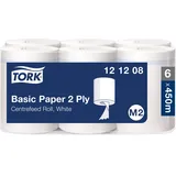 Tork Standard-Papierwischtücher mit Innenabrollung Weiß M2, Mehrzweck-Papiertücher, 6 × 121,5 m, 121208