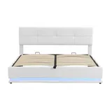 AUTOLOCK Polsterbett Polsterbett,180x200 cm,Doppelbett Jugendbett mit LED Beleuchtung, Hydraulisch anhebbarer Stauraum,Bettkasten,Lattenrost aus Kunstleder weiß