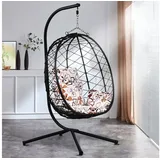 RAMROXX Luxus Hängesessel New XXL Gestell mit Korb Schwarz und Kissen Blumenmuster