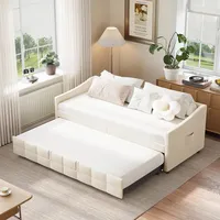 Ausziehbares Tagesbett 90/180x200 Cm - 2-in-1 Schlafsofa Mit Lattenrost Und Seitentasche - Samt, Beige