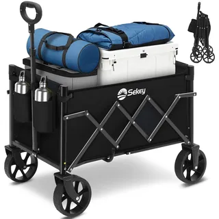 Sekey Bollerwagen Faltbarer Handwagen 4 Räder, 80KG, Schwarz