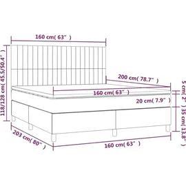 vidaXL Boxspringbett mit Matratze Hellgrau 160x200 cm Stoff