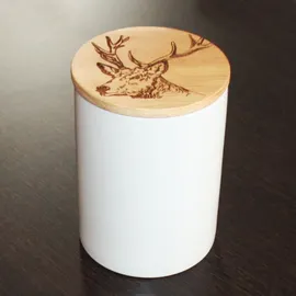 selbraehouse ltd Selbrae House Vorrats-Dose aus Keramik mit Laser-graviertem Holzdeckel