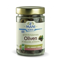 Grüne & Kalamata Oliven al naturale - entkernt - Mani - NL Fair - bio & roh (0.175kg)