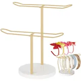 Arrovarp Scrunchie-Halter-Organizer, Metall-Stirnband-Organizer - Desktop-Displayständer für Stirnband,Haargummi-Organizer für Mädchen, Haarreifenständer mit Holzsockel für Schlafzimmer