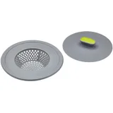 KitchenCraft 2-in-1 Kunststoff-Stopfen und Spülbeckensieb 11,5 cm Grau/Grün