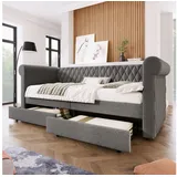 MODFU Daybett Gästebett Sofabett (Tagesbett, Schlafsofa mit Stoffbezug), Vintage Design, mit Lattenrost, 2 Stauraum Schubladen grau