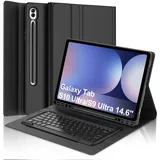 WAVATA Tastatur für Samsung Tab S10 Ultra 2024/S9 Ultra/S8 Ultra 14.6", Hülle mit Tastatur für Galaxy Tab S9 Ultra Magnetische Abnehmbar QWERTZ Layout, Schwarz