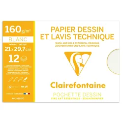 Clairefontaine 10x Lavis, Technisches Zeichenpapier A4, Packung mit 12 Bogen 160g - 96257C