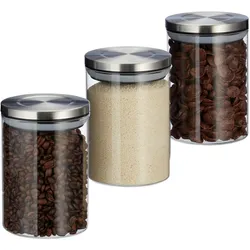Relaxdays Relaxdays Vorratsglas 3er Set, je 750ml, luftdicht, Edelstahl Deckel, für Müsli, Reis & Tee, Küchenbehälter, transparent