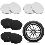 Xmart 8 Stück Auto Nabenkappen OD 60mm ID 56mm Car Radnabenkappen Set ABS Radnabendeckel Schwarz Nabendeckel Felgendeckel Universal Radnabenabdeckung Nabenkappen Silber Felgenkappen Nabenabdeckung