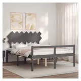 vidaXL Seniorenbett mit Kopfteil Grau Kingsize Massivholz