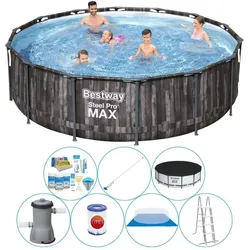 Pool Combi Deal - Bestway Steel Pro MAX Wood 427x107 cm Rund grau No Size