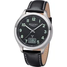 REGENT Herren Funkuhr Titan Analog-Digital mit Lederband 1501562