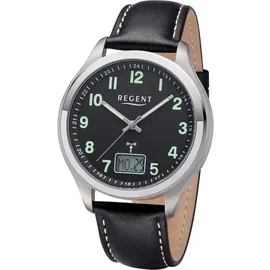 REGENT Herren Funkuhr Titan Analog-Digital mit Lederband 1501562