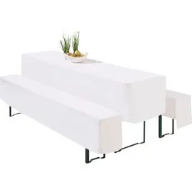 heimtexland ® Hussen Set 3-teilig Bierzeltgarnitur 1x Tischhusse Biertisch 2x Bankhusse Bierbank Tischdeko Typ860 Weiß 50x220 cm - Weiß