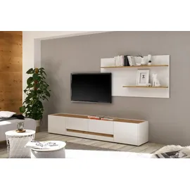 furn.design Wohnwand 2-teilig weiß, Eiche Wotan 300 cm, Schrankwand mit XL-Lowboard | Gr.: onesize