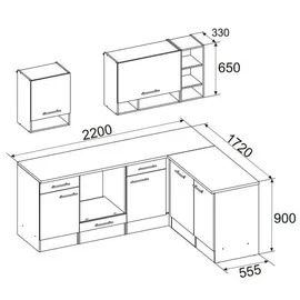 Respekta Winkelküche L-Form 220 cm Weiß Artisan-Eiche