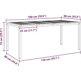 vidaXL Esstisch Gartentisch 180 x 90 x 75 cm Teak/Braun