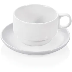 24x Tasse Obertasse + Untertasse 180 ml, weiß, Porzellan, Kaffeetasse