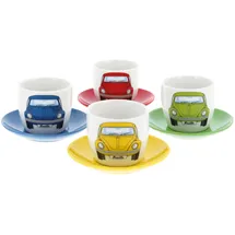 VW Collection - Volkswagen Keramik Espresso-Tassen-Kaffee-Tee-Cappuccino-Set im Käfer Design (Käfer Front/4 Farben/4ER SET/100ml)