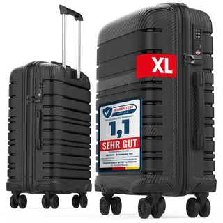 gentor Koffer Reisekoffer Hartschalenkoffer Trolley Rollkoffer Handgepäck 4 Rollen TSA-Schloss Schwarz XL