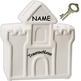 alles-meine.de GmbH große Spardose - Traumschloss/Traumhaus - inkl. Name - mit Schlüssel und Schloss - stabile Sparbüchse - aus Porzellan/Keramik - Verschluss - Sparschwein -..