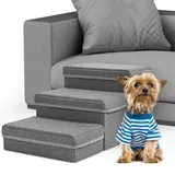 Hundetreppe, Sunowl 3 Stufige Faltbare Haustiertreppe, Extra Breite Hundetreppe Sofa Bett mit Stauraum, rutschfeste Oberfläche, Hilft dem Haustier Leicht Aufzustehen für Kleine Hunde