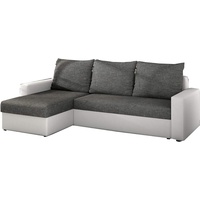 MOEBLO Ecksofa LORENO, Couch L-Form Polstergarnitur Wohnlandschaft Polstersofa mit Ottomane Couchgranitur - 105x237x72 cm, mit Schlaffunktion, Bettkasten grau|weiß