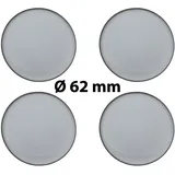 4 x Ø 62 mm Polymere Aufkleber / Silber-Optik / Nabenkappen, Felgendeckel