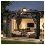 GUNJI Pavillon 3x3/3x4m Gartenpavillon mit 4 Seitenteilen&LED-Beleuchtung, (mit 4 Seitenteilen, Beine aus verdichtetem Aluminium, für Balkon, Terrasse), robustes Aluminiumgestell mit PC-Dach, windfest, stabil und langlebig grau