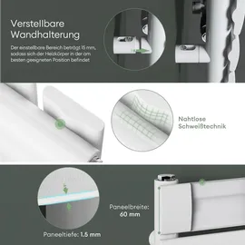 mai & mai Badheizkörper 1400 x 500 mm weiß Mittelventil