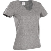 Stedman Classic V-Neck Women T-Shirt Graumelliert Baumwolle Small Damen