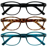 Die Lesebrille Unternehmen Besondere 3er-Pack Gemischt Angebot Meer Blau Braun Schildpatt Schwarz Frauen Herren RRR76-123 +1,00