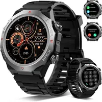 Smartwatch Telefonfunktion Herren Schrittezähler Touchscreen Silikon Herzfrequenzmonitor Schlafmonitor, Fitnessuhr für iOS und Android IP68 - Schwarz