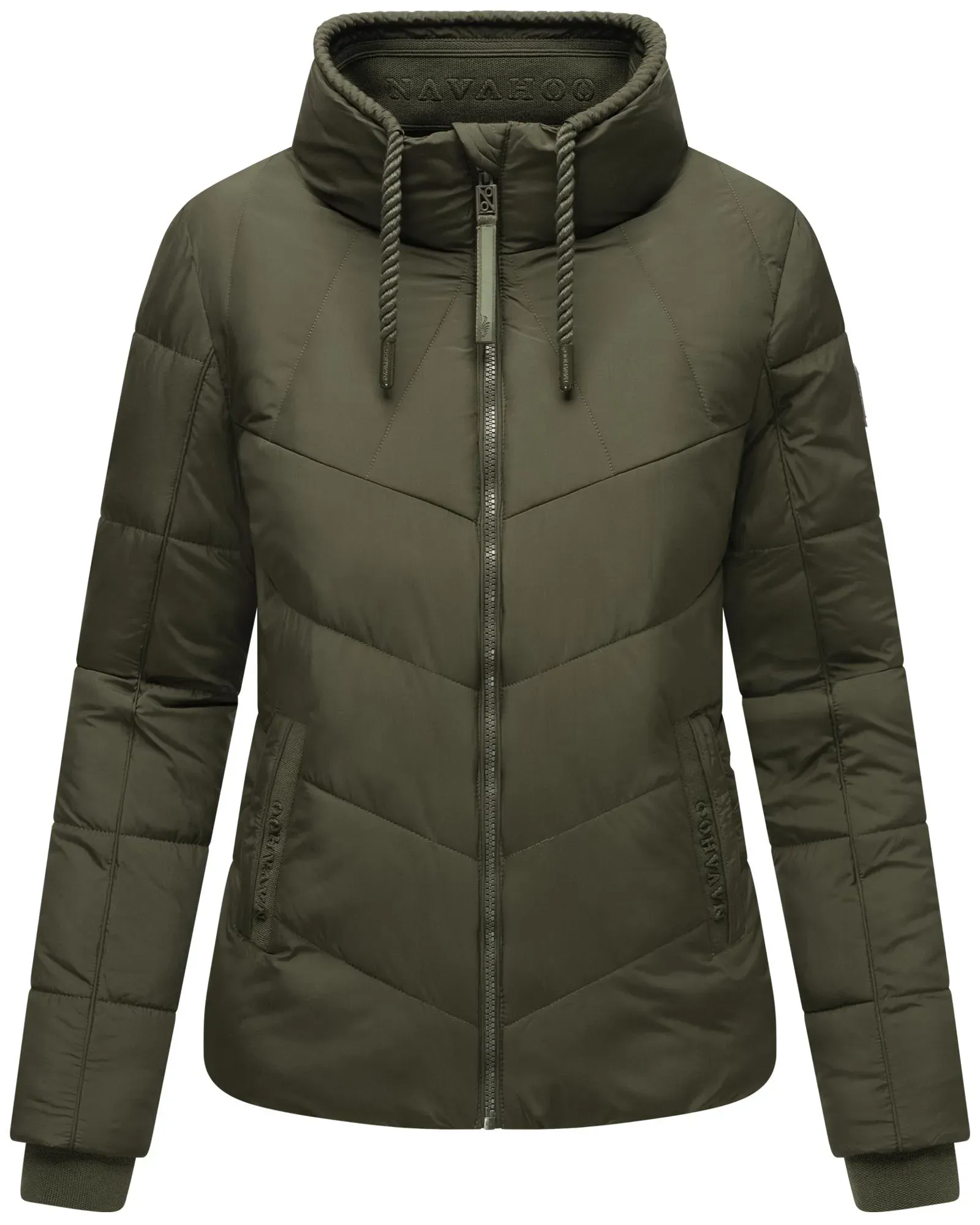 Steppjacke NAVAHOO "Liebesfee 14", Damen, Gr. L (40), grün (olivgrün), Obermaterial: 100% Polyester (recycelt), Futter: 100% Polyester (recycelt), Ärmelfutter: 100% Polyester (recycelt), Wattierung: 100% Polyester (recycelt), modisch, figurumspielend hüftbedeckend, hoch geschlossener Ausschnitt, Langarm Ärmel ohne Ärmelschlitz Rippstrickbündchen, Jacken, gesteppte Damen Übergangsjacke mit wattiertem Stehkragen