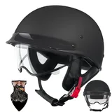 HALYING Retro Halbschalenhelm Mofa Helm ECE 22.06-zertifizierter - ABS Motorradhelm mit atmungsaktivem Innenfutter, Schnellverschluss UV-Schutz für Chopper/Scooter Erwachsene