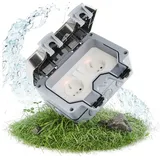 greate Steckdose, Garten, IP66, Aufputz, 2fach grau, Feuchtraum, waagerecht
