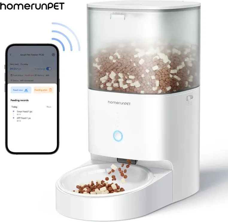 HOMCOM PF20 Automatischer Futterautomat für Haustiere mit Keramikschüssel, App-Steuerung und Fernsteuerung, 4L Kapazität, bis zu 6 Monate Akkulaufzeit, 4L