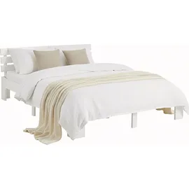 Homestyle4u Holzbett 180 x 200 cm mit Lattenrost Weiss Kiefer Massivholz - Weiß