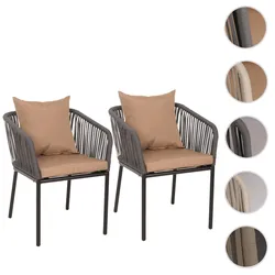 2er-Set Gartenstuhl HWC-N41, Outdoor Armlehne, wetterfest Aluminium Seilgeflecht Rope ~ anthrazit Kissen taupe