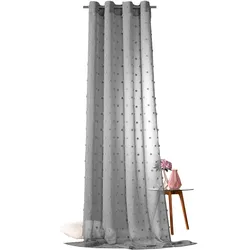 Gardine WECKBRODT "Julina" Gr. 1, grau, B:135cm H:245cm, Microfaser, Polyester, Gardinen, Leinen-Optik, transparent, mit Pompoms, Gardine, Store