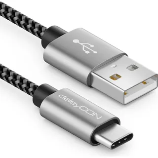 deleyCON 2m Nylon USB-C Kabel Ladekabel Datenkabel USB Typ C