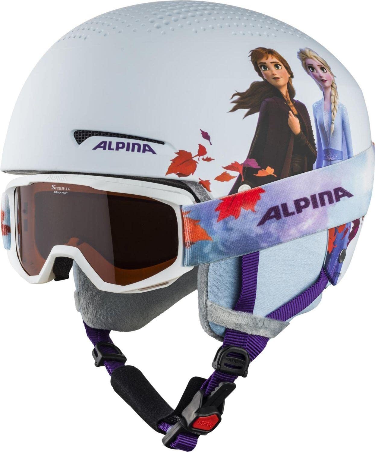 ALPINA ZUPO DISNEY SET - Hochwertiges, Sicheres & Exklusives Disney Set aus Skibrille & Skihelm Für Kinder, Frozen II, 51-55 cm